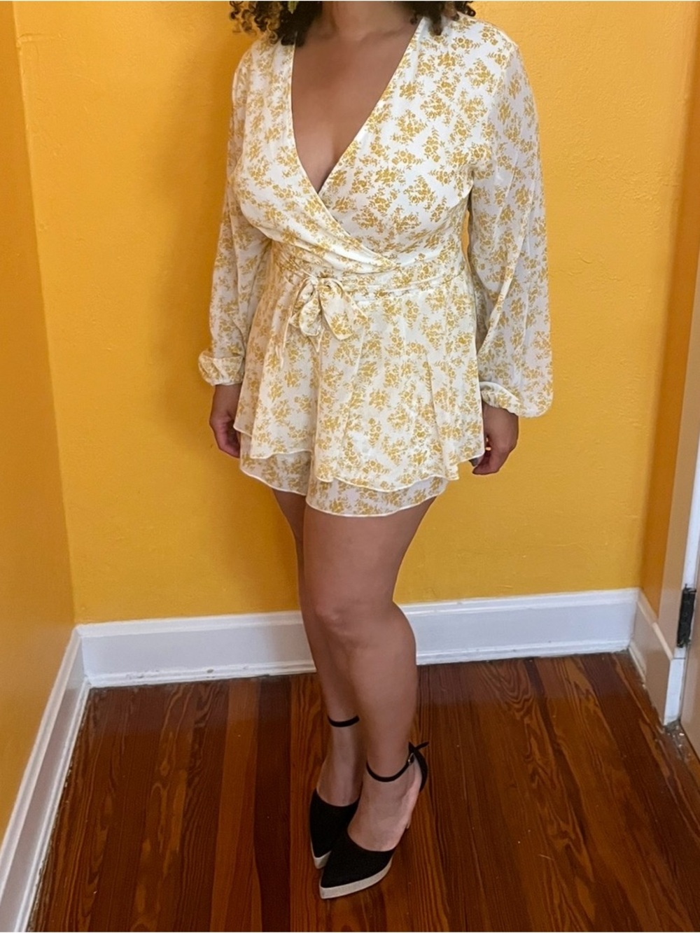 Yellow Floral Wrap Romper